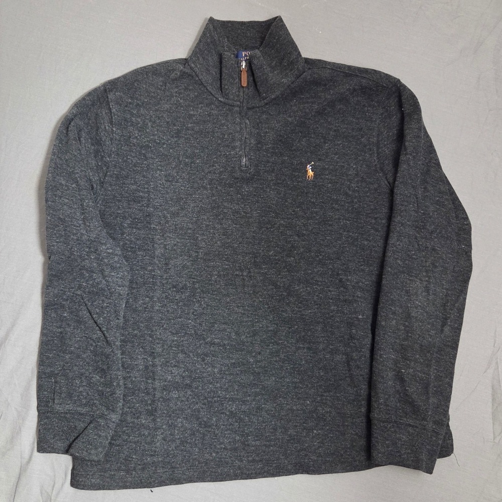 Polo Ralph Lauren Estate Rib Quarter Zip Pullover Sweater Charcoal Gray Men's L
